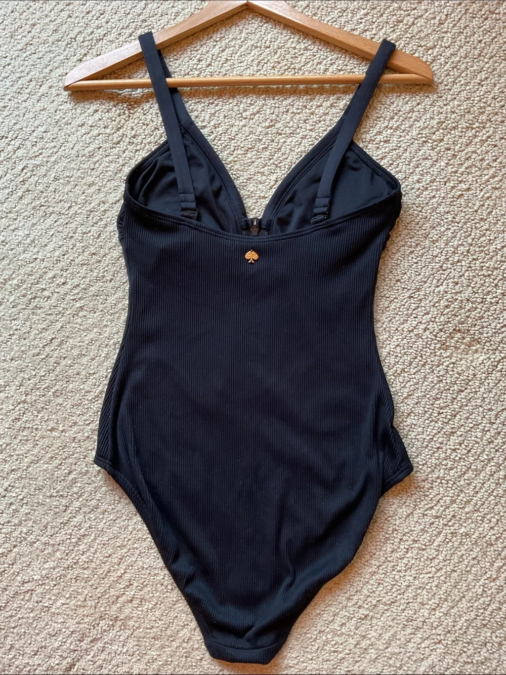 kate spade Black Ribbed One-Piece Swimsuit with Front Zip